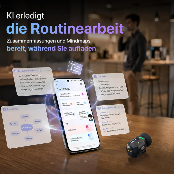 SYNCO SMICT KI Funkmikrofon für Android, Kabelloses Lavalier Mikrofon mit Echtzeit Übersetzung, AI A