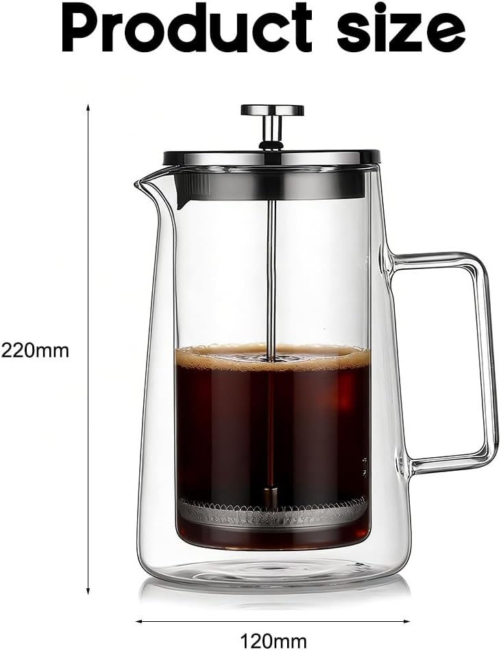 CEWROM French Press Kaffeebereiter, 1000ml Tragbare Doppelwand Glas-Kaffeepresse, Kaffeepresse aus E