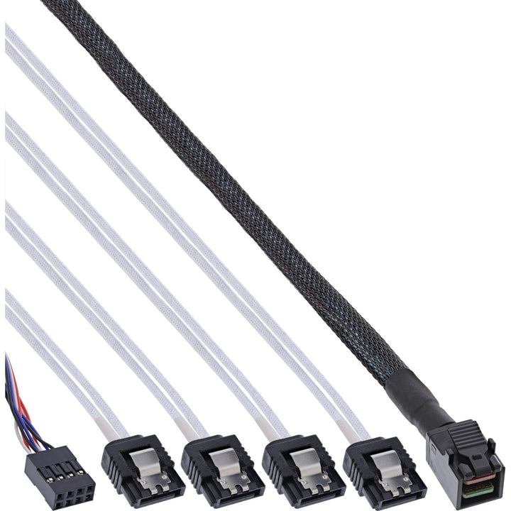 InLine 27630B Mini SAS HD Kabel, SFF-8643 zu 4x SATA + Sideband, 1m