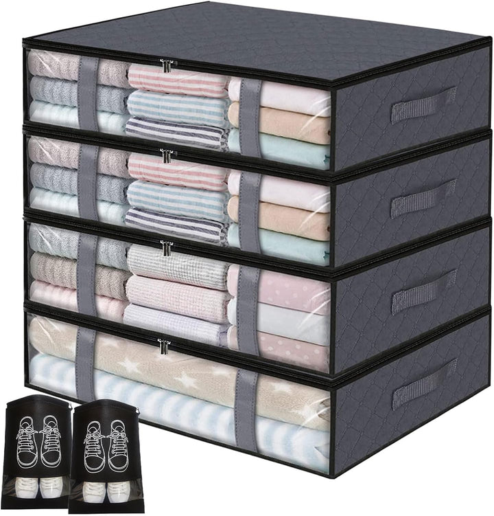 4er-Set Unterbett Aufbewahrungsboxen für Kleideraufbewahrung &amp; Organisation | 40L Waschbare Unterbet