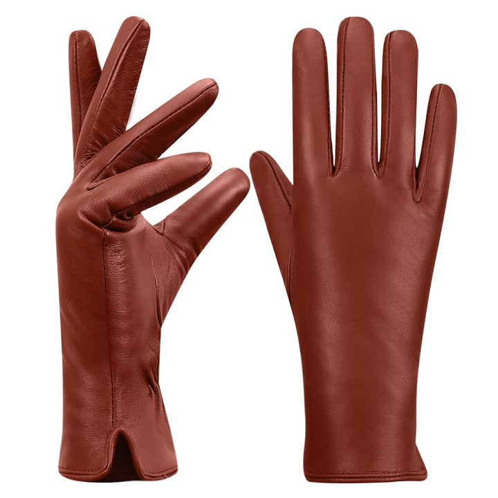 MGGMOKAY Damen Lederhandschuhe Kaschmir gefüttert L Rötlich-braun(thouchscreen), L Rötlich-brau