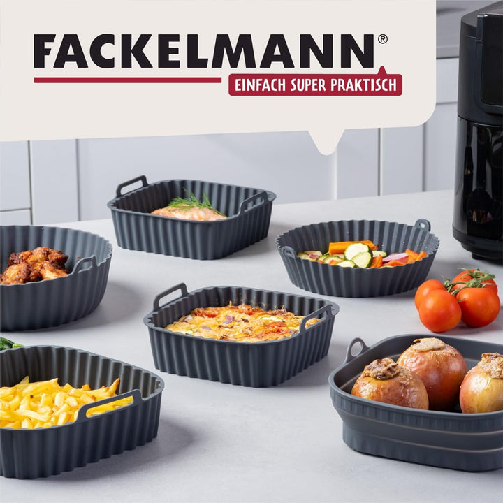 Fackelmann Silikonform für Heissluftfritteuse – 22 cm, Rund, Aschgrau, für knusprige Gerichte ohne A