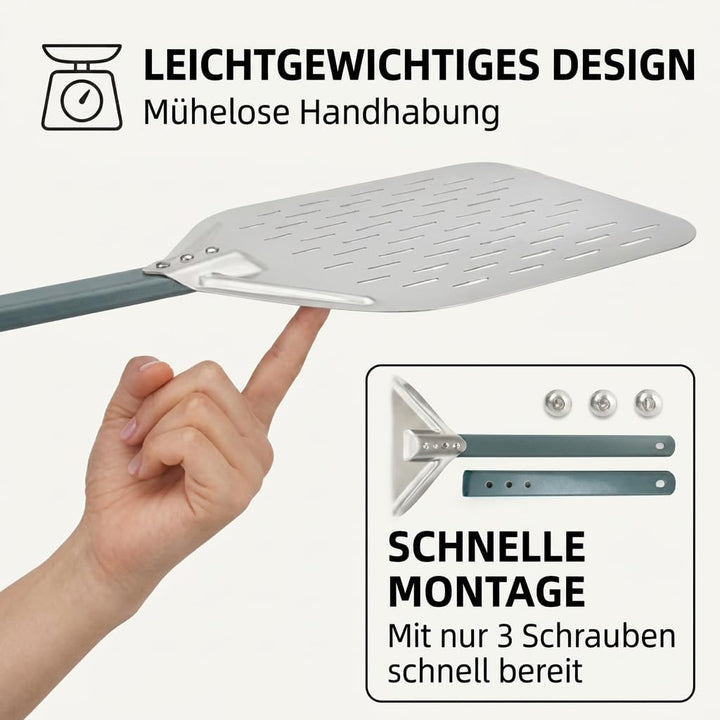 Pizzaschieber 40 * 30cm 12 Zoll Aluminium Pizzaschieber perfekter Grösse und perforiertem Design für