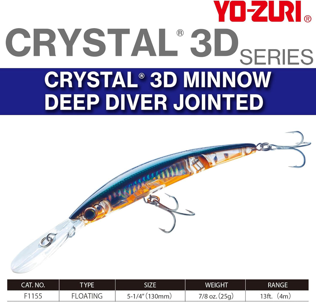 Yo-Zuri Crystal 3D Minnow Deep Diver Gelenkköder 5-1/4-Inch Blau, Silber, 5-1/4-Inch Blau, Silber