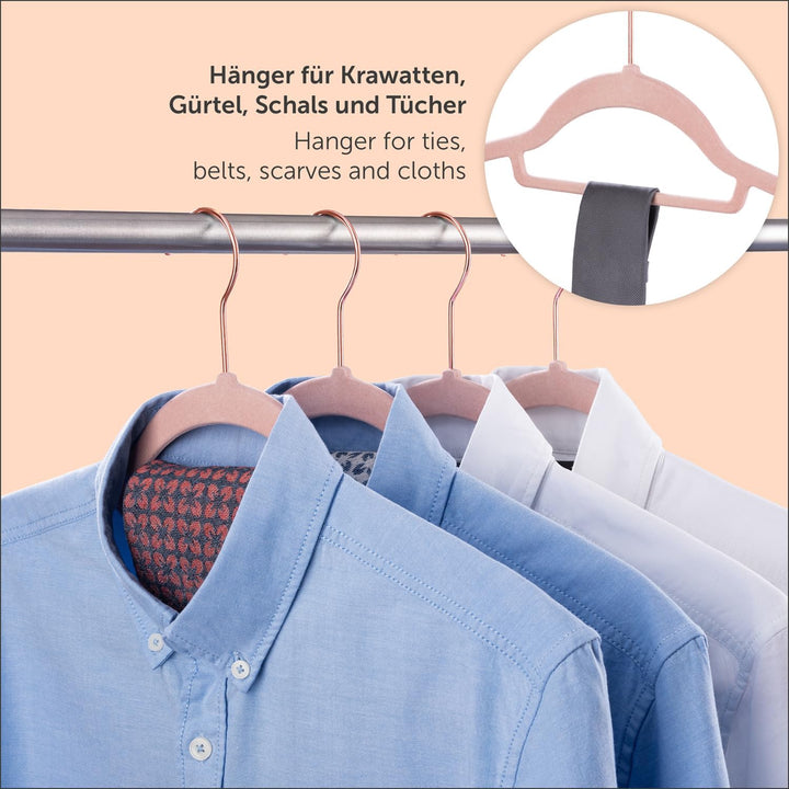 Blumtal Kleiderbügel 50 Stück - 360° Drehbar, Belastbar, Platzsparend Und Rutschfest - Rosa Samtbüge