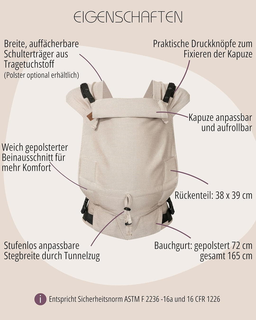 Hoppediz Babytrage Primeo, für Neugeborene ab Geburt, Bauchtrage, Rückentrage, 100% kbA-Baumwolle, E