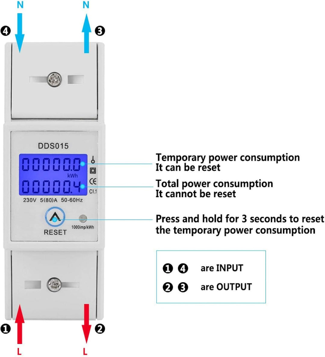 VBESTLIFE Einphasen-Energiezähler, DDS015 5-80A 230V 50Hz Digital LCD Einphasen-Energiezähler Wattme