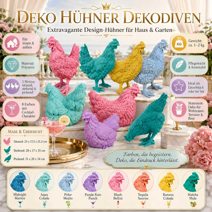 colourliving Deko Hühner DekoDiven einzigartige Huhn Deko für Haus &amp; Garten (Banana Colada, sitzend)