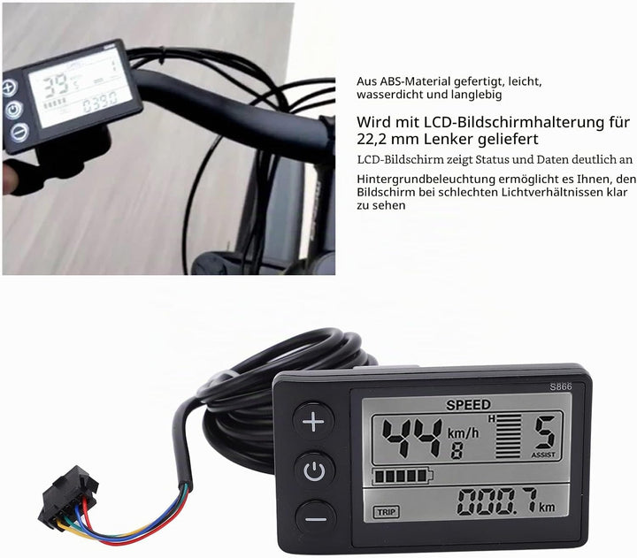 Fahrradcomputer, Elektrofahrrad Tachometer 24V 36V 48V Elektroroller Bedienfeld S866 LCD Display Met