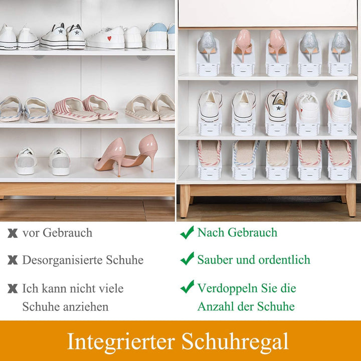 LARS360 Schuhstapler Set, Schuhhalter, Verstellbare Schuhregale aus weissem Kunststoff, Schuh-Organi