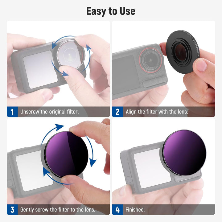 NEEWER Variabler ND Filter, kompatibel mit DJI Osmo Action 5 Pro Action 4, ND8-32 (3-5 Stops), aufsc