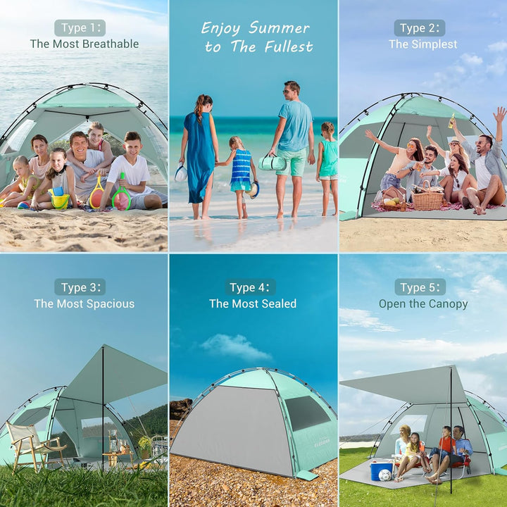 Elegear CumbreX Strandmuschel mit Sonnendach, 4-5 Personen Strandzelt UV Schutz 50+ Einfacher Aufbau