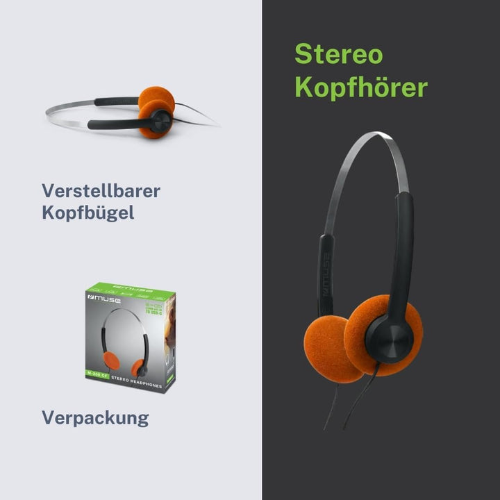 MUSE M-206 CF Stereo-Kopfhörer | 3,5 mm Klinke mit USB-C-Adapter | Leichtes Design mit verstellbarem