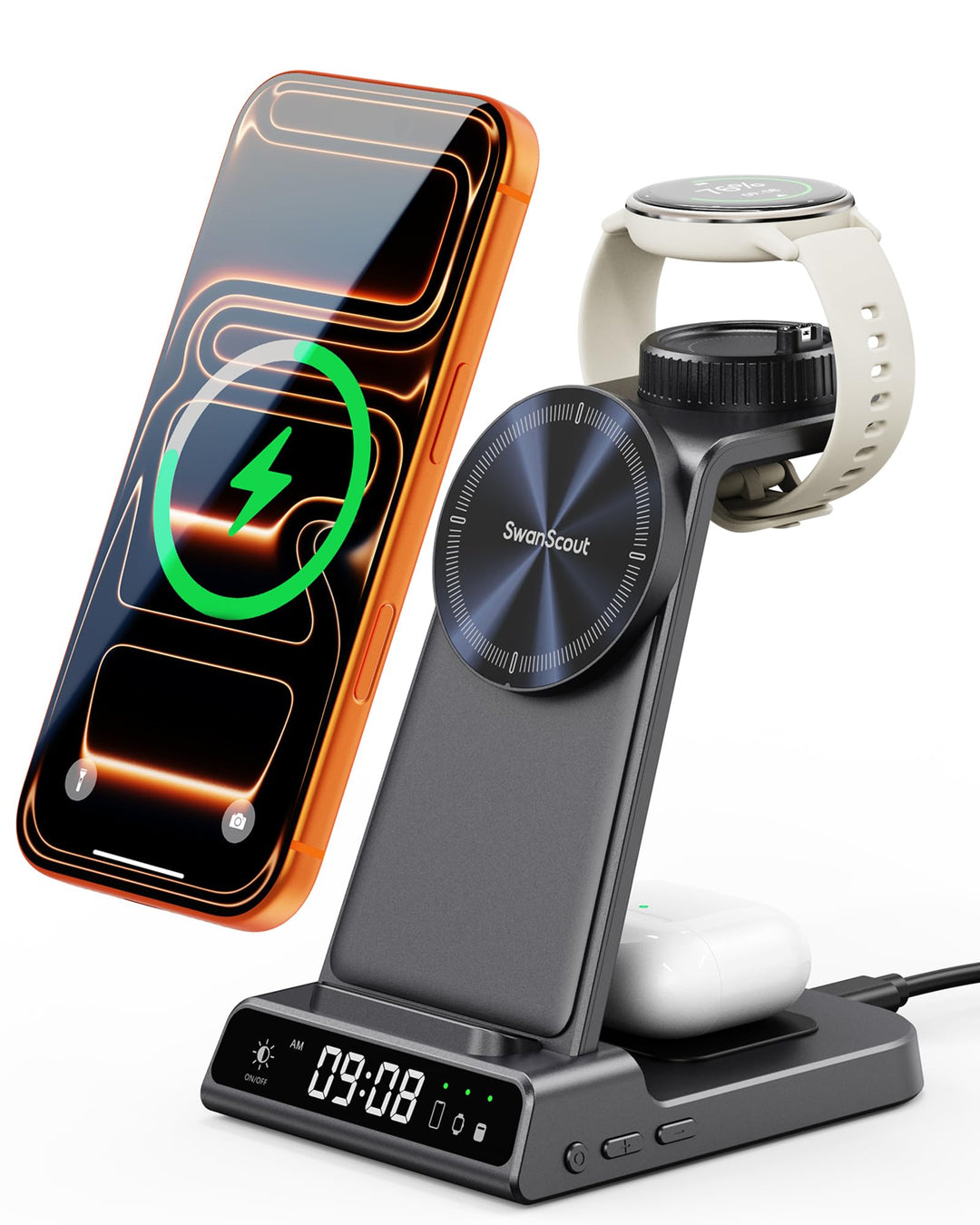 Ladestation für Garmin Watch, Magnetisch Induktive Ladestation für iPhone 17 16 15 14, 3 in 1 Wirele