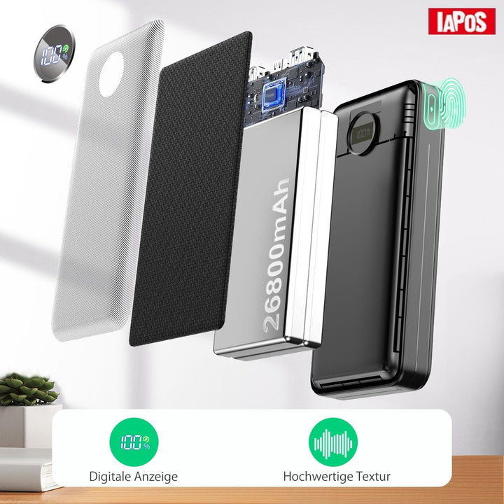 Power Bank, 26.800mAh Powerbank, Externe Handy-Akkus mit 22.5-W-Schnellladefunktion, USB-C-Eingang &