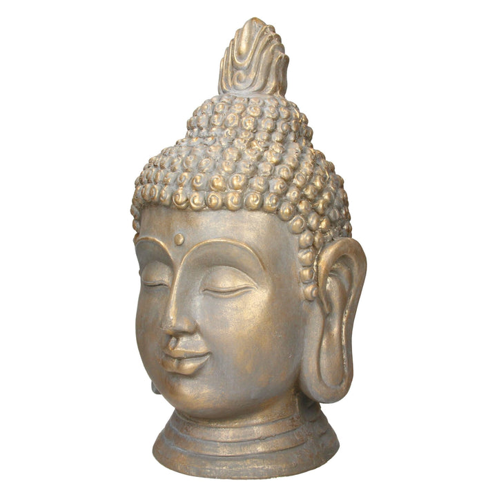 ECD Germany Buddha Figur Kopf Statue 53 cm, Polyresin, Bronzeoptik, für Yoga, Feng Shui oder Meditat