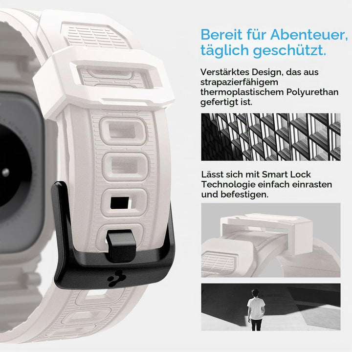 Spigen Rugged Armor Pro Hülle mit Armband Kompatibel mit Apple Watch 11/10 46mm (2025/2024) Dünenbei