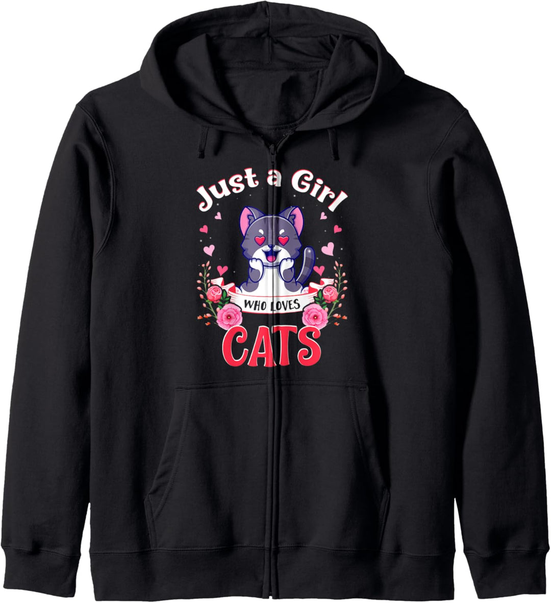 Mädchen, das Katzen liebt, Katzengeschenke für Kapuzenjacke