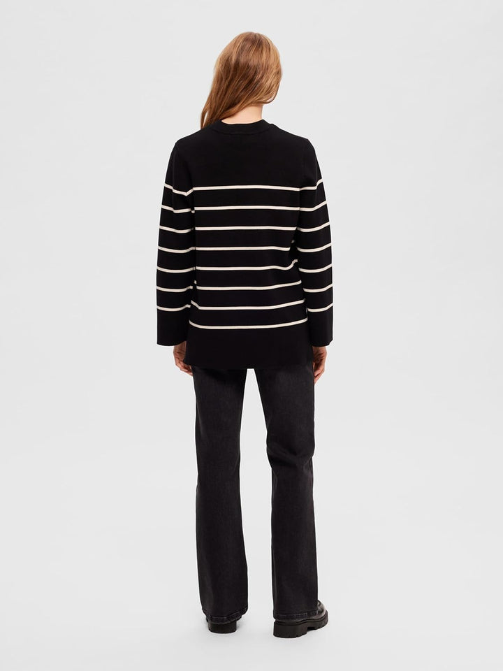 Selected Femme Female Strickpullover Oversize S Black/Stripes:birch, S Black/Stripes:birch