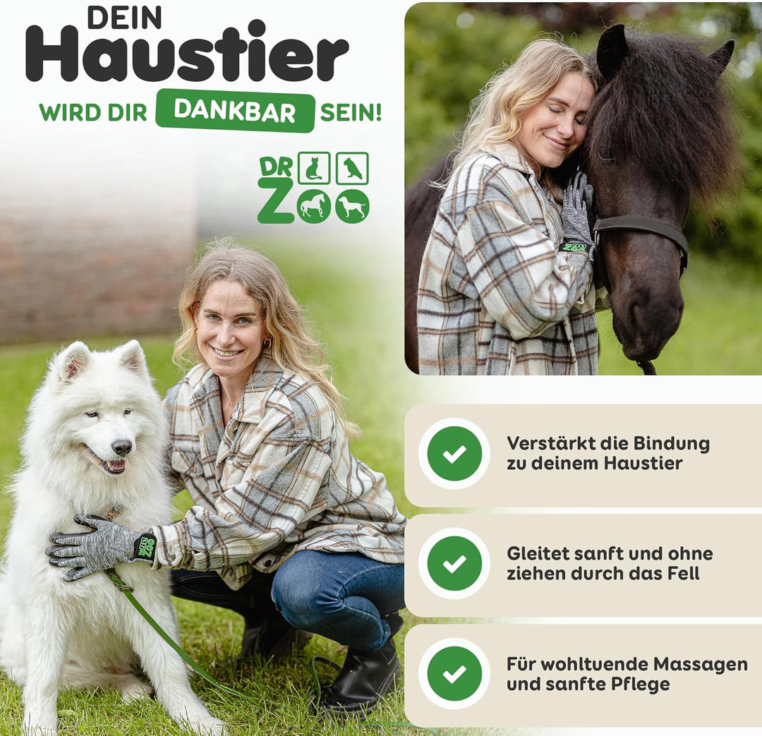 DR Zoo Gr. S Paar Fellpflegehandschuh zur Fellpflege - Handschuh für Hund und Katze, S