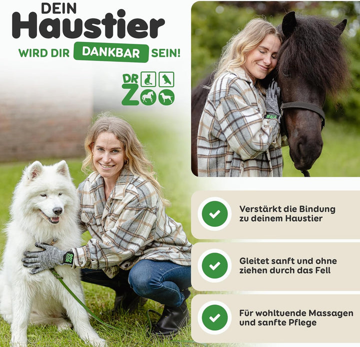 DR Zoo Gr. S Paar Fellpflegehandschuh zur Fellpflege - Handschuh für Hund und Katze, S
