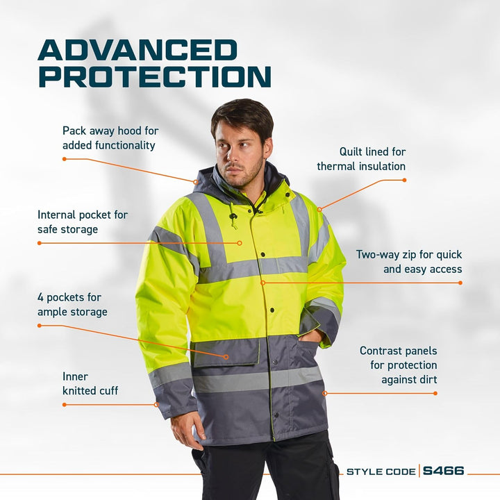 Portwest Warnschutz Kontrast Traffic-Jacke, Grösse: XL, Farbe: Gelb, S466YERXL Gelb XL, Gelb XL