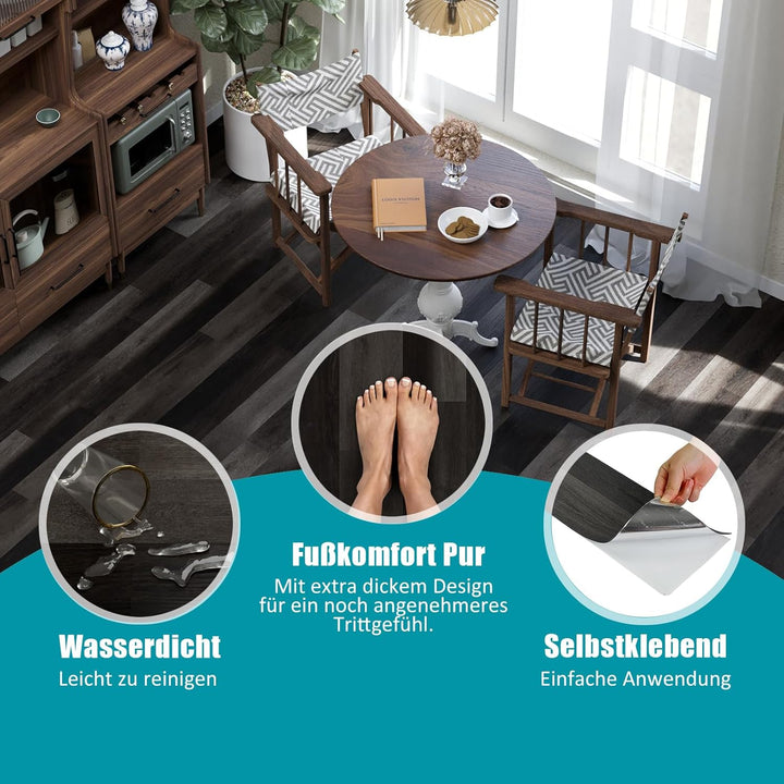 Oxdigi PVC Bodenbelag Selbstklebende 5m², Verdickt Holzoptik Vinylboden Bodenfliesen für Eingangstür