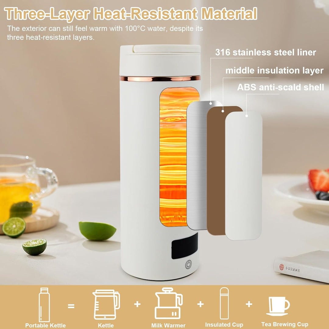 Reisewasserkocher Klein 500ML - 6 in 1 Reise Wasserkocher mit Temperaturanzeige, Mini Tragbarer Elek