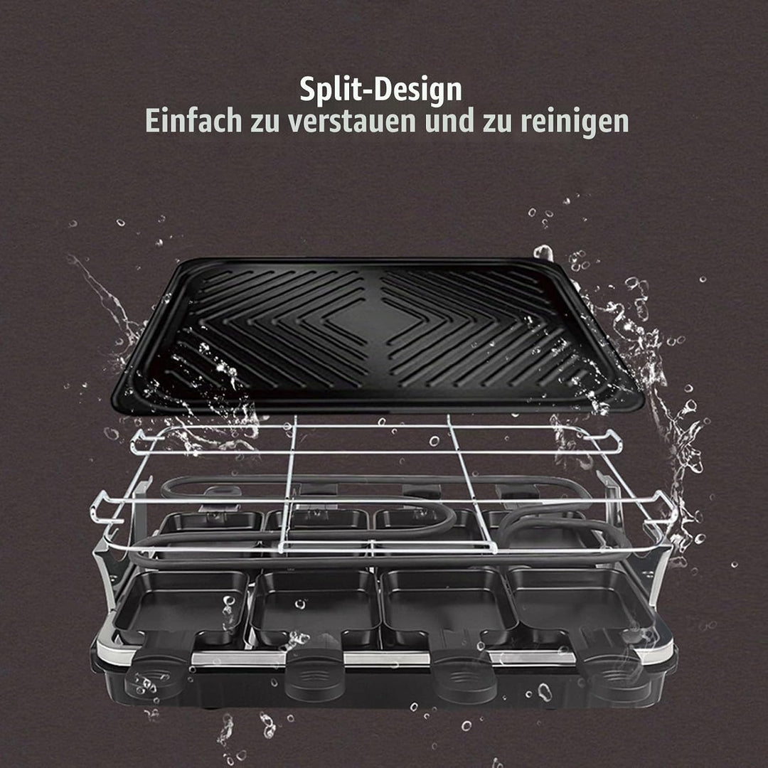 Elektrisch Grill Raclette 2 Personen, 1300W Tragbarer Elektrogrill Tischgrill mit Abnehmbare Grillpl