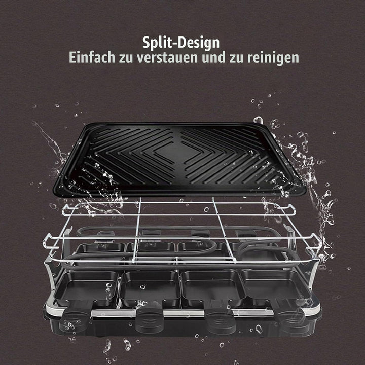 Elektrisch Grill Raclette 2 Personen, 1300W Tragbarer Elektrogrill Tischgrill mit Abnehmbare Grillpl