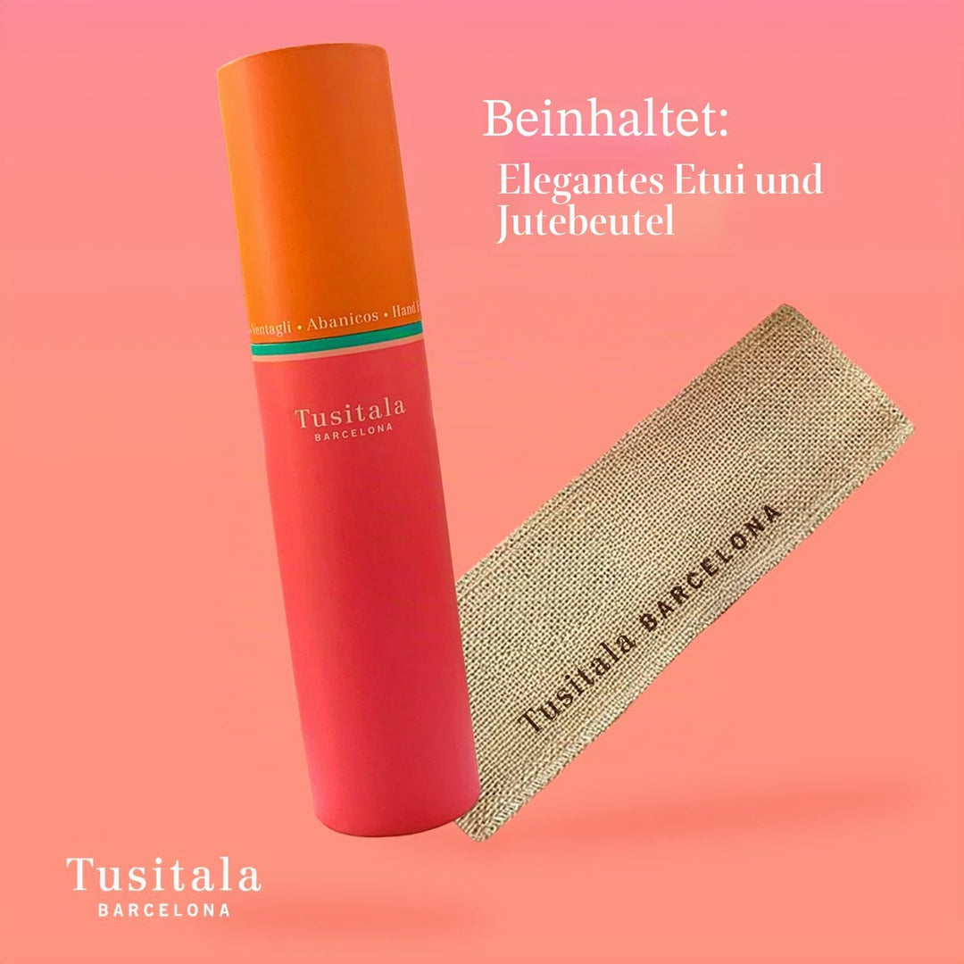 Tusitala Barcelona - Patchwork Kollektion Handfächer - Aus Holz und Baumwolle - 100% spanisches Hand