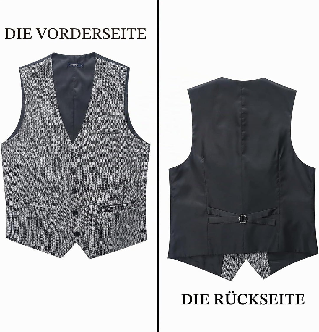 HISDERN Herren Anzugweste Herringbone Weste Hochzeit Herrenweste Formale Tweed Wollweste Classic Bas