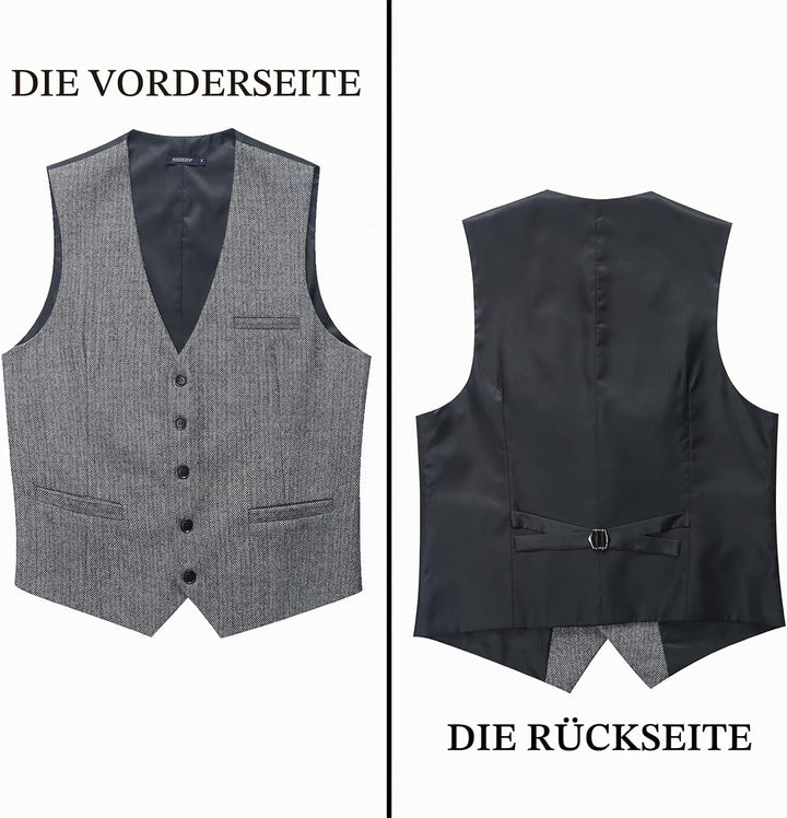 HISDERN Herren Anzugweste Herringbone Weste Hochzeit Herrenweste Formale Tweed Wollweste Classic Bas