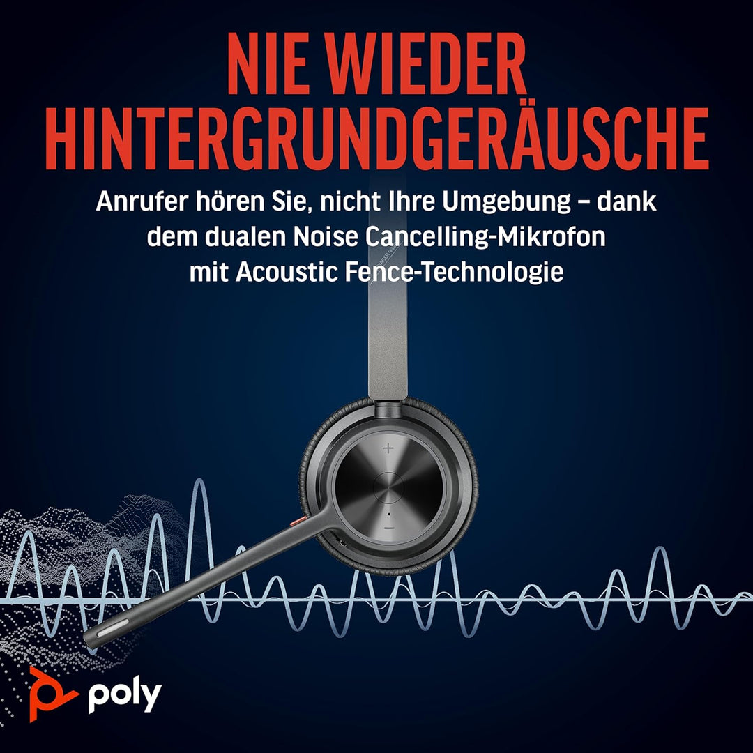 Schnurloses Poly Voyager 4320 UC-Headset – Stereo-Kopfhörer mit Noise Cancelling-Mikrofonarm – Verbi