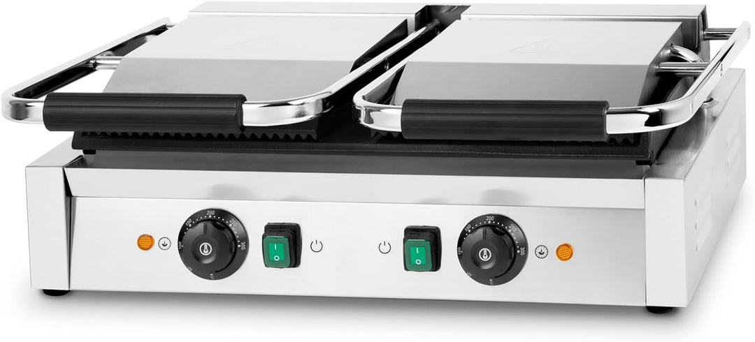 VERTES Kontaktgrill doppelt, Gusseisen Grillplatte oben gerillt/unten flach, 3600 W Gastro Multigril