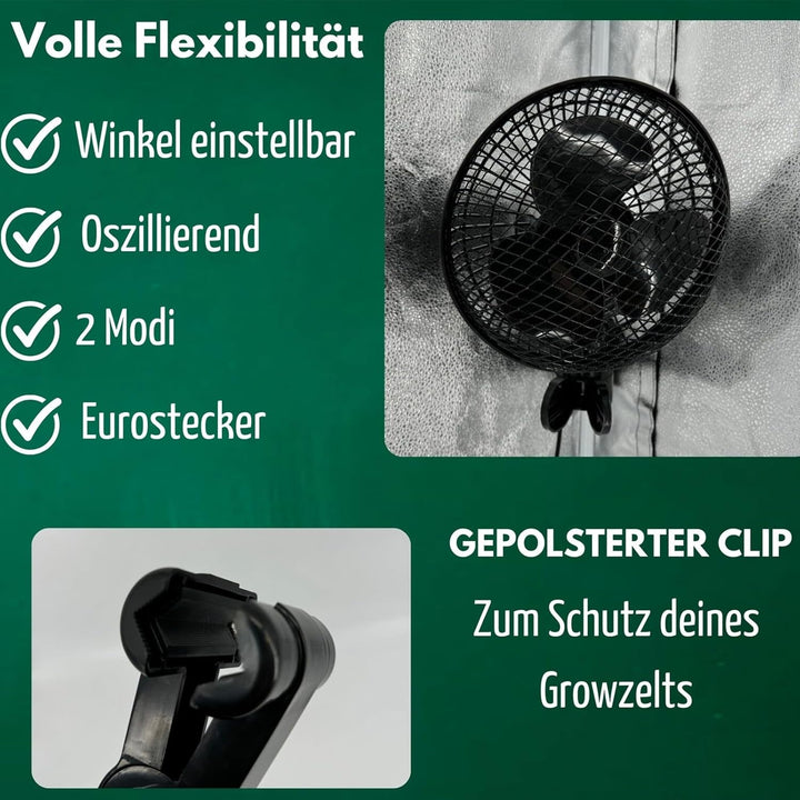 Grow Ventilator mit Clip, 20W 2 Geschwindigkeiten Grow lüfter, Oszillierender wachsen Clip-on-Lüfter