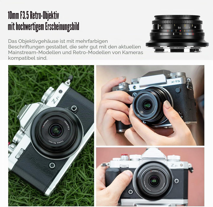 7artisans 10mm F3.5 APS-C Weitwinkel Objektiv für Fuji X, Manueller Fokus Wide-Angle Lens X Mount Ko