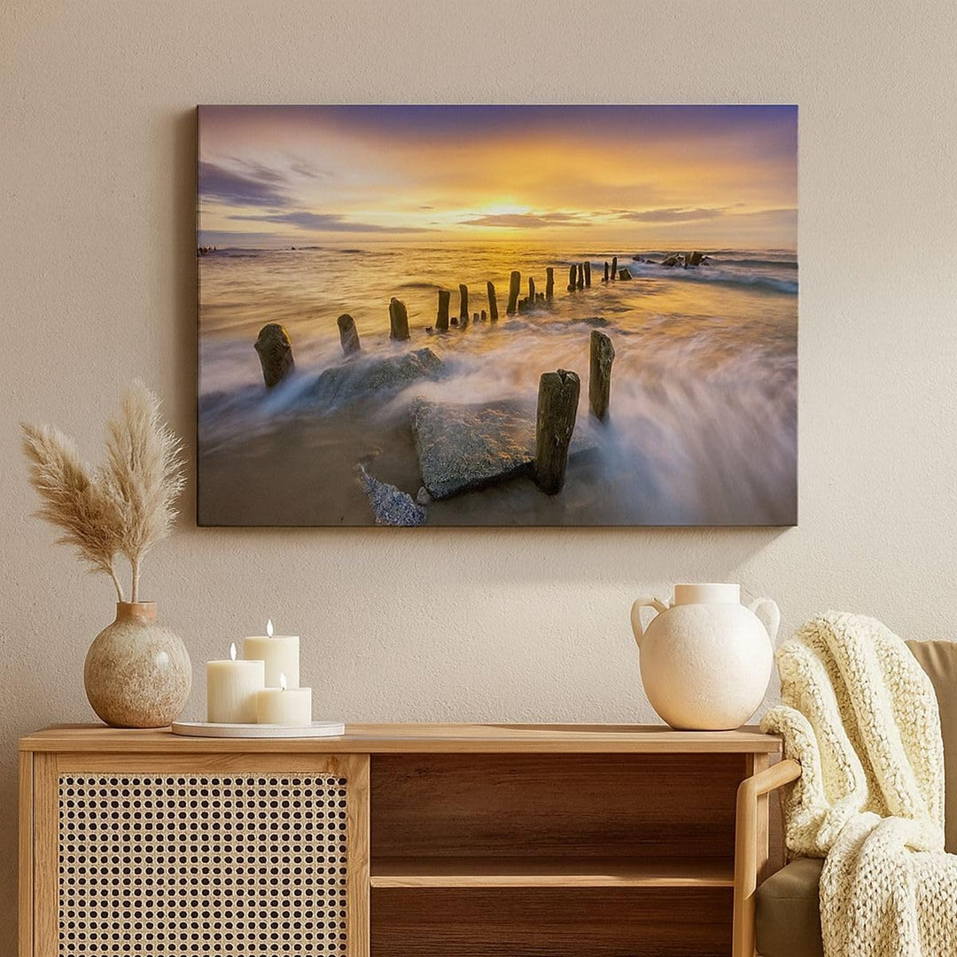 Bilder auf Leinwand 100x70cm Leinwandbild baltisch meer Mole Landschaft Gross Wanddeko Bild Schlafzi
