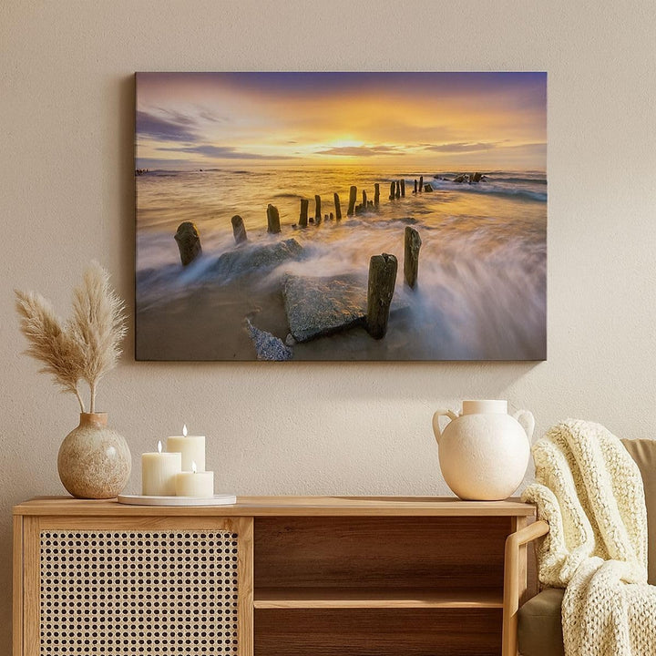 Bilder auf Leinwand 100x70cm Leinwandbild baltisch meer Mole Landschaft Gross Wanddeko Bild Schlafzi