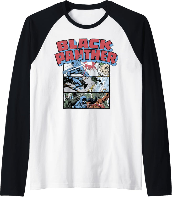 Marvel Black Panther Retro Comic Stacked Panel Art Raglan