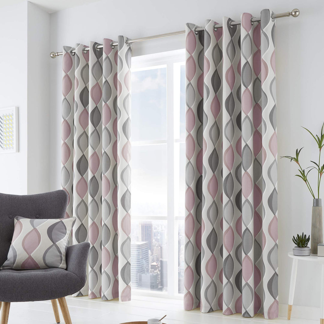 Fusion Lennox Vorhänge mit Ösen, 100 % Baumwolle, 117,8 x 137,2 cm, Grau / Blush 117 x 137cm Grau/Bl