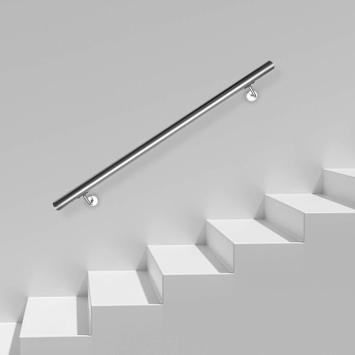 Handlauf Edelstahl, rund, Treppengeländer innen & aussen,100 cm, Ø 42mm, mit Wandhalterung 100cm, 10