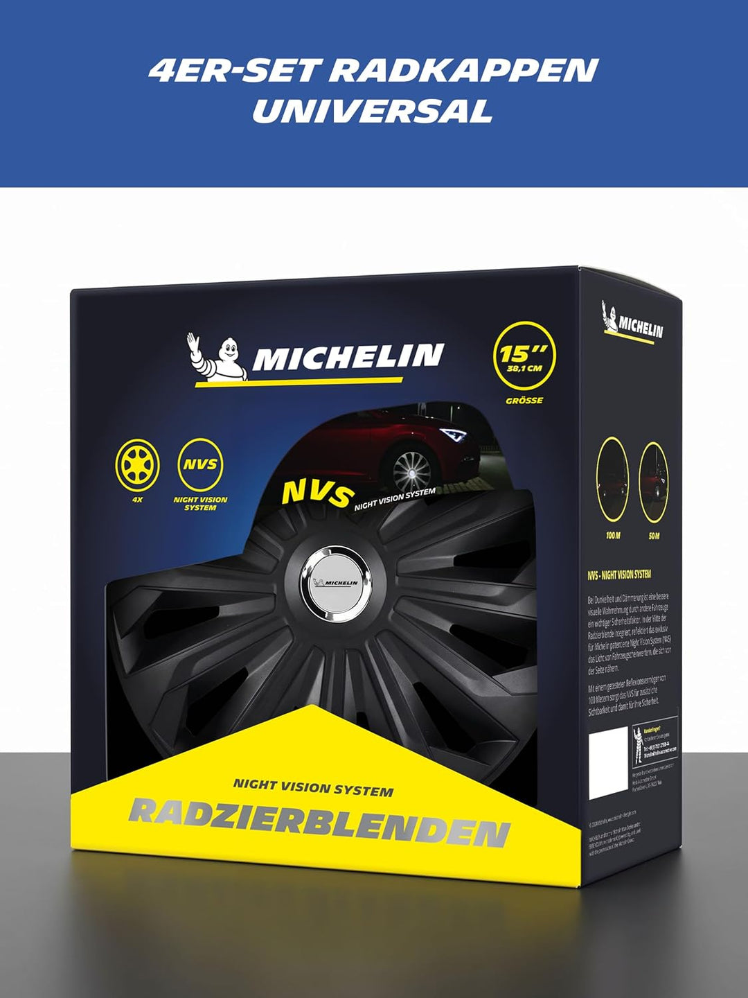 MICHELIN Radkappen 15 Zoll Universal Radzierblenden Fabienne 4er Set Fürs Auto ABS Kunststoff | Schw