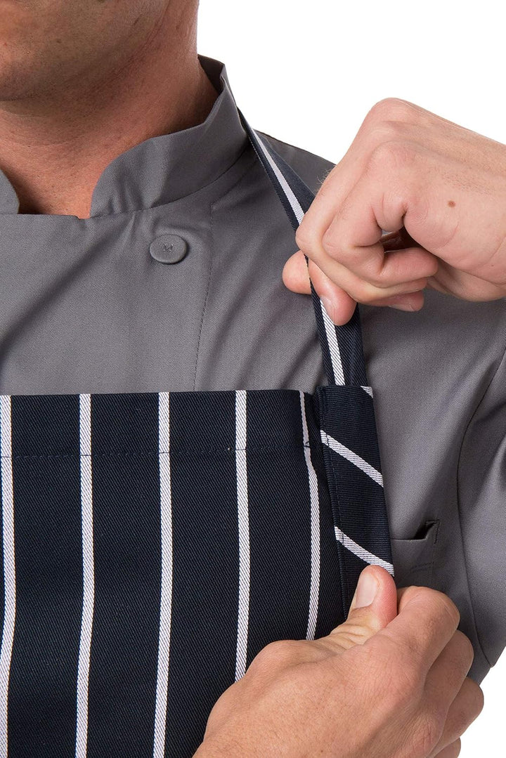 Chef Works Unisex Englische Kochschürze, Marineblau mit Kreidestreifen, Einheitsgrösse Einheitsgröss