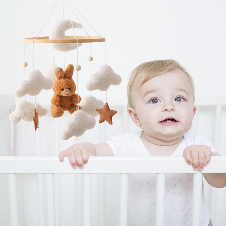 Mobile Baby Windspiele, Babybett Mobile 3D Bär Hase Kaninchen Wolken, Kinderzimmer Hängende Bettgloc