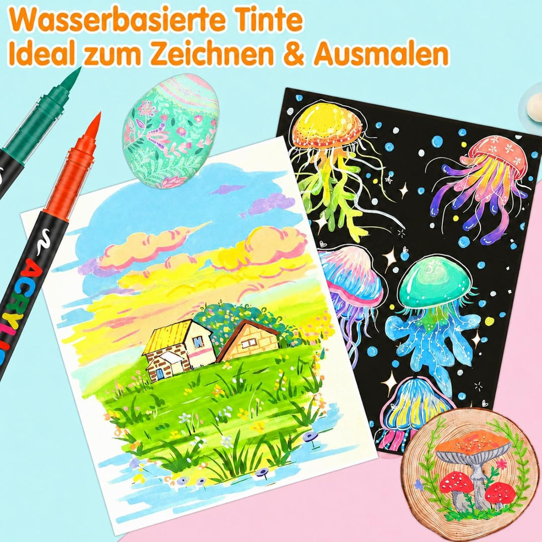 Efimeso 120 Farben Acrylstifte für Steine Wasserfest,Pinselmalstifte auf Wasserbasis Acrylic Paint M