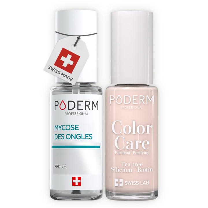 PODERM Nagelpilz 2-in-1 + Nagellack Puderrosa – Antimykotische Pflege, repariert &amp; kaschiert gelblic