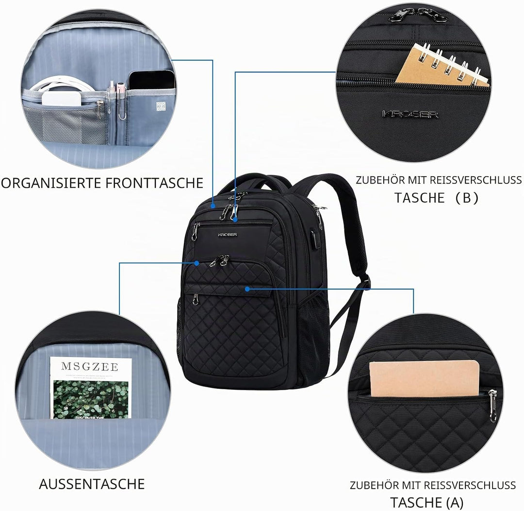 KROSER Laptop Rucksack 17,3'' Business Rucksack Schulrucksack Grosser Wasserdicht Taschen Reise Back
