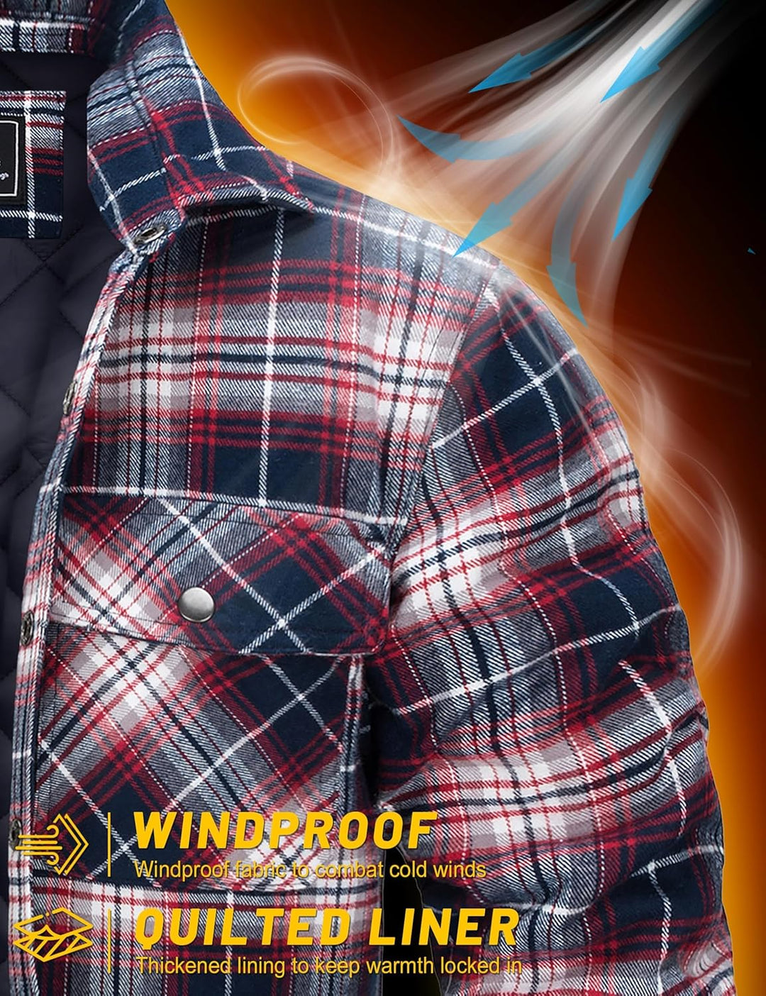 TACVASEN Herren Karierte Hemdjacke Flanellhemd Holzfällerhemd Thermohemd Jacke XXL Rot Weiss, XXL Ro