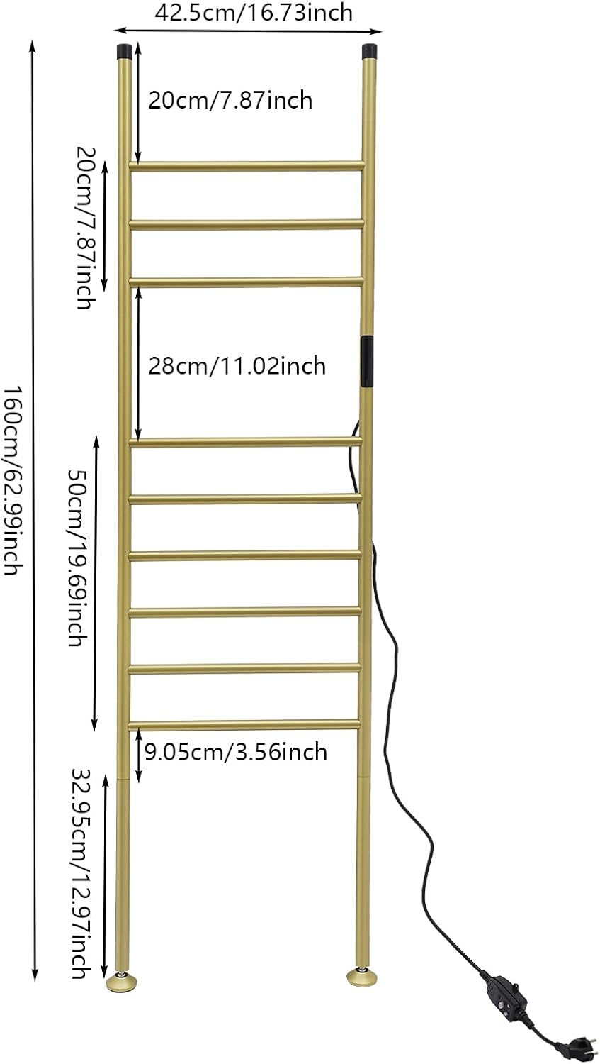 Handtuchheizkörper Elektrisch,Freistehende Handtuchleiter mit Timer 1-24H, 45-70°C, 180W Bodenstehen